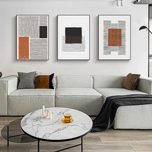 批发织言线语线条几何挂画黑白灰墙壁画现代简约橙色抽象客厅装饰