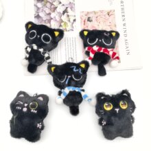 爆款毛绒吱吱叫可爱眨眼笑眼黑猫挂件小黑猫玩偶车钥匙扣礼品批发