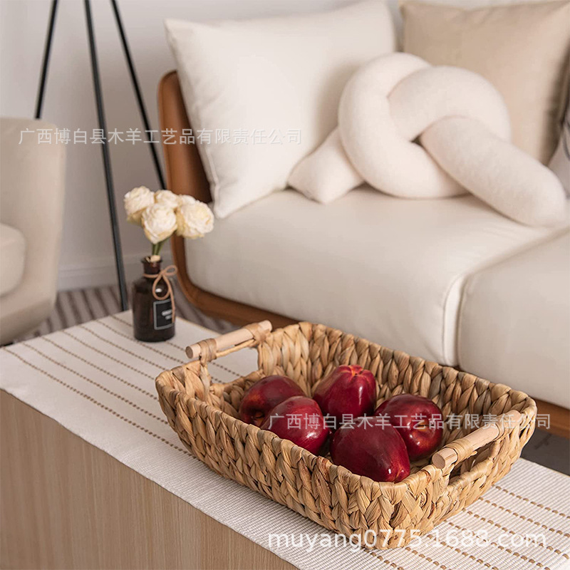 Cesta de almacenamiento tejida mesa de café escritorio Marco de artículos diversos paja merienda almacenamiento plato de fruta organización cesta de almacenamiento de ratán