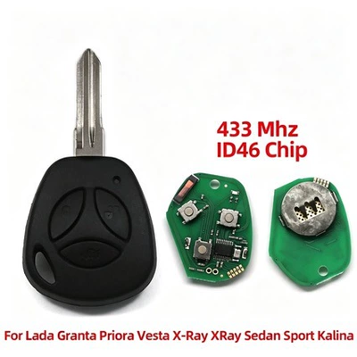 Suitable for Lada 433 frequency ID46 chip car key, straight remote control key with 3 buttons