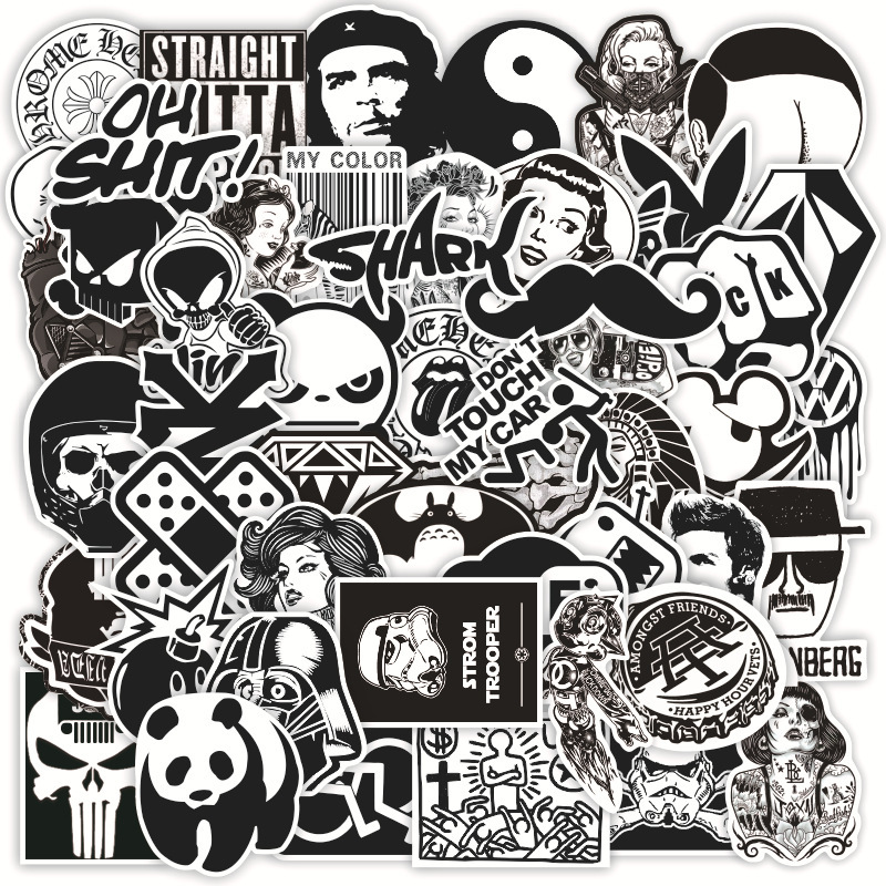 Black and white panda skull retro punk trendy graffiti stickers notebook helmet refrigerator electric car stickers Amazon Black and white panda skull retro punk trendy graffiti stickers notebook helmet refrigerator electric car stickers Amazon