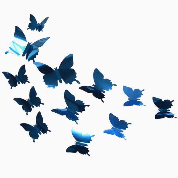 Transfronterizos 12 conjuntos de mariposas espejo PET 3D mariposas simulación boda festivales DIY pegatinas de pared decorativas
