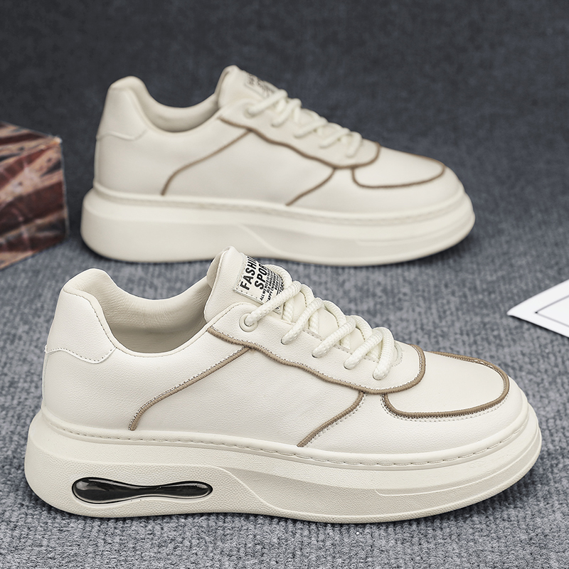 Herbst 2023 Neue schwarze Ledersportschuhe mit wasserdichter Luftpolsterung und dicker Sohle für Herren_voghion.com