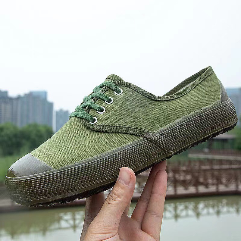 橡膠底解放鞋低幫防滑工地鞋平跟勞保鞋男迷彩透氣帆布作訓鞋