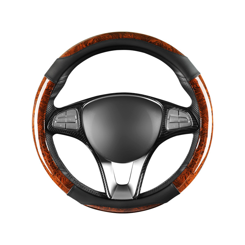 Car peach wood pattern steering wheel cover ultra-thin four-season universal summer non-slip half set of card-type decorative handle cover for men