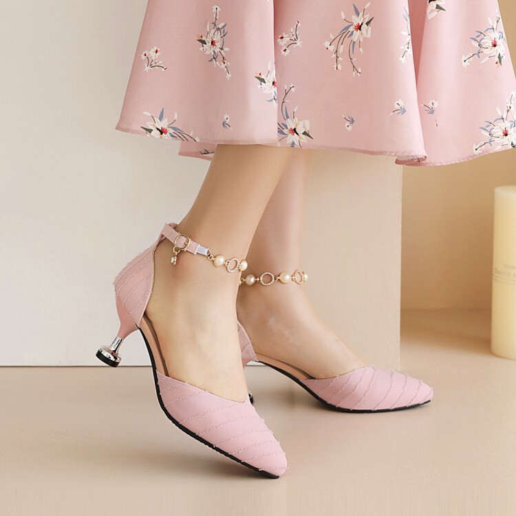 32-46 closed toe stiletto heel sandals stiletto heel all-match metal chain strap 6cm high heel hollow shoes for women W569