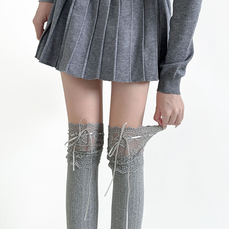 Calcetines de encaje por encima de la rodilla Calcetines de algodón Lolita pura leche blanca Medias de mujer estilo Ballet cinta costura