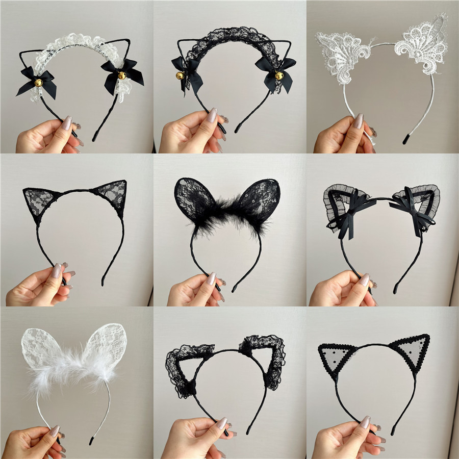 80g Weight Hair Band Hair Accessories Type 1 Piece Quantity Holiday, Stage Occasion Lace Material Bunny Ears, Cat Ear Pattern All Seasons Season Women's Gender Cute, Simple Style Style Cute Simple Style Women's Bunny Ears Cat Ear Lace Hair Band 无