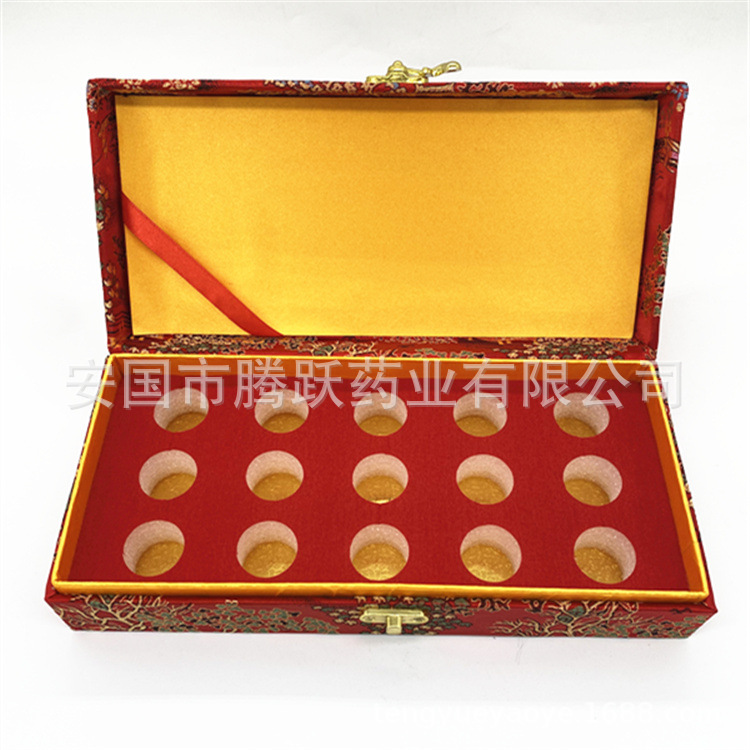 Brocade Pill Box Empty Packaging Case 15 Holes Red 3cm Diameter for Honey Pills and Jewelry in use