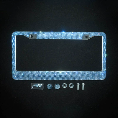 Steel License Plate Frame Rhinestone Acrylic License plate holder/license plate holder - round-hole-light-blue-acrylic-drill