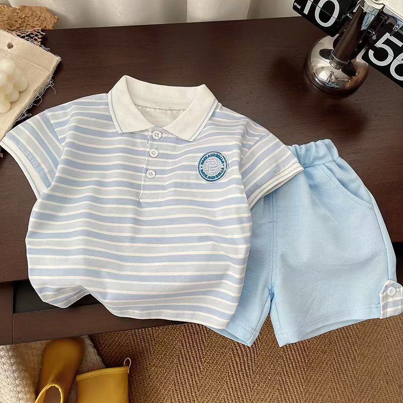 夏季短袖儿童洋气宝宝夏装套装条纹衣服新款童装男童两件套帅耐用|undefined
