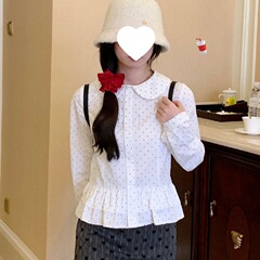 日系软妹早春miu系双层花边波点娃娃领衬衫小个子设计感长袖上衣
