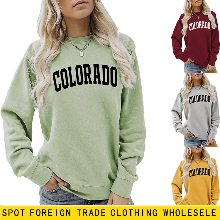 Amazon desea estación independiente europea y americana Otoño e Invierno COLORADO patrón carta impresión casual manga larga cuello redondo suéter