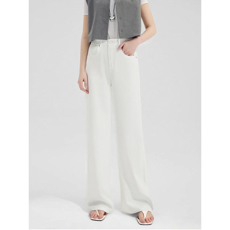 Simple White Jeans, Narrow Wide-Leg Pants, Casual and Versatile, 2026 New Thin Straight-Leg Pants 6083