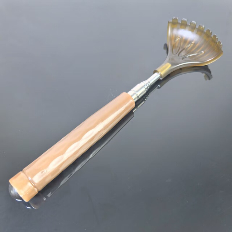 鶏羽木伸縮式背掻き器、竹節型、自分で使える、ステンレス製小仏手型背掻き器、貝殻マッサージ器|undefined