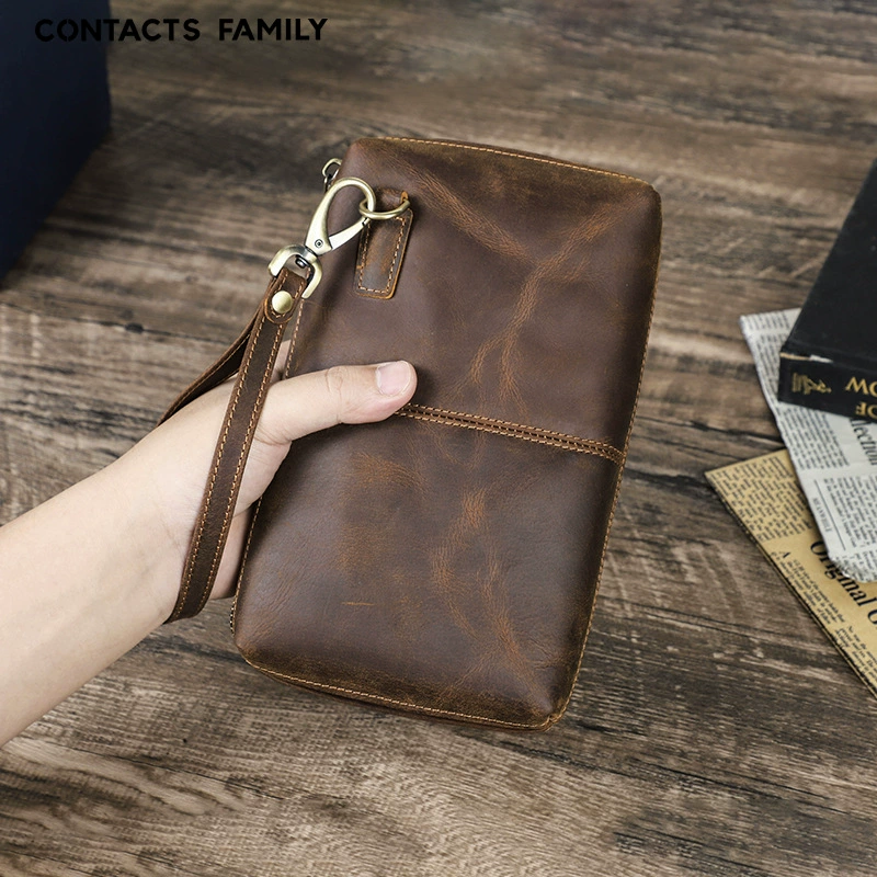 Ретро-коричневый Crazy Horse кожаный большой экран мобильный телефон сумка портативный молния