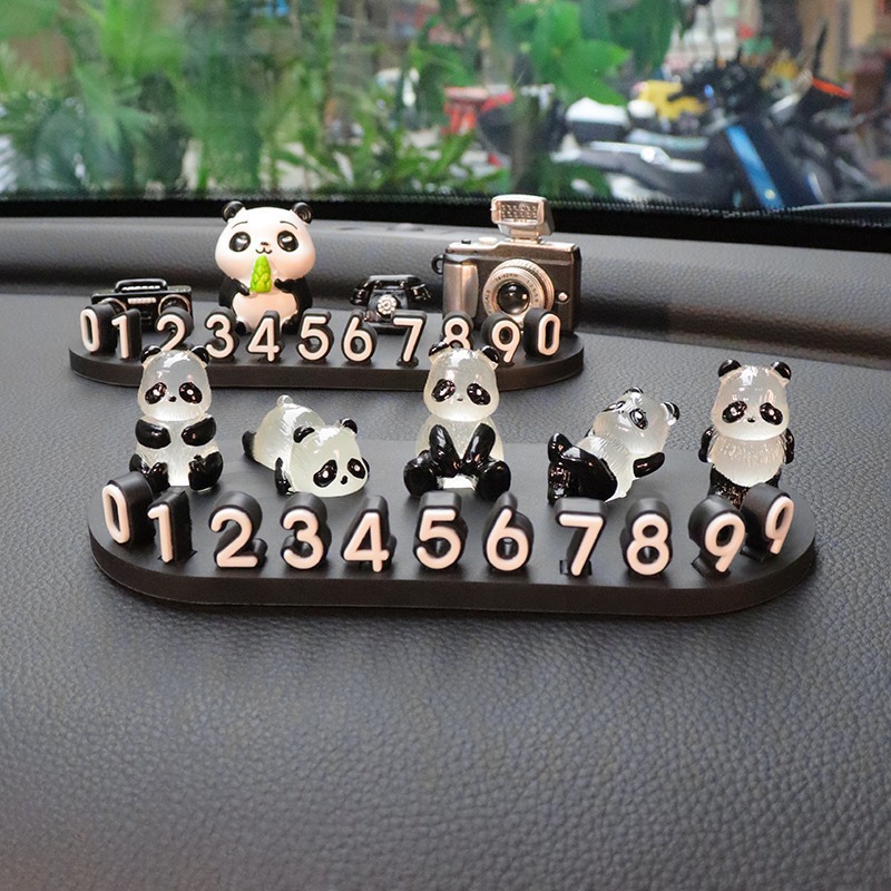 Placa de estacionamiento temporal creativa de automóviles adorable pandas tarjeta telefónica de automóviles decoración interior de automóviles decoración móvil