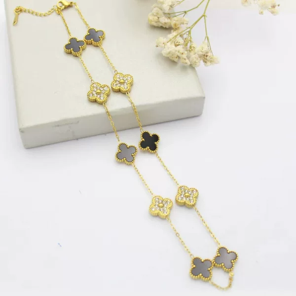 Popular Cross-Border 10-Flower Diamond Double-Sided 13mm Stainless Steel Four-Leaf Clover Clavicle Chain for Women, Fashionable and Versatile, High-End Mother-Of-Pearl