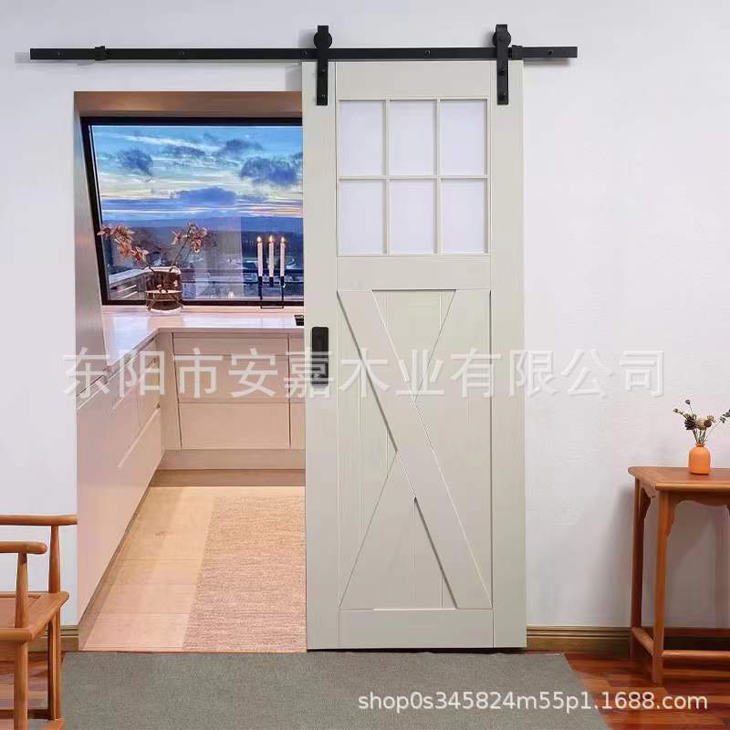 Cream-Colored Barn Door Style Wooden Minimalist Sliding Door Bathroom Partition Sliding Door Kitchen Modern Glass Door Wholesale Cream-Colored Barn Door Style Wooden Minimalist Sliding Door Bathroom Partition Sliding Door Kitchen Modern Glass Door Wholesale