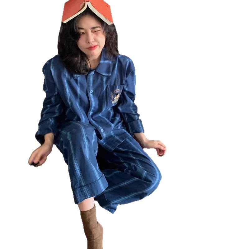 蓝条黑豹2025款纯棉长袖睡衣男女家居服休闲可外穿套装春秋高级感|undefined