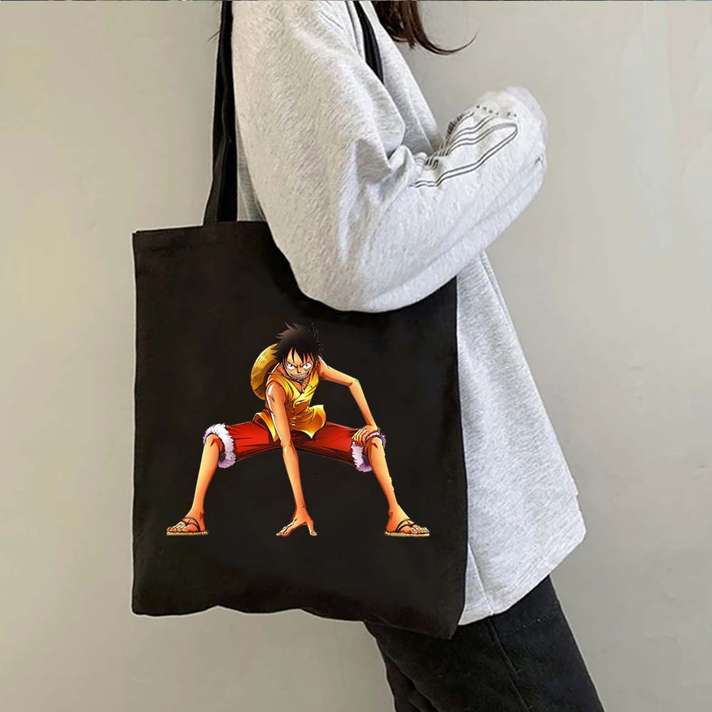 Una pieza de una pieza luffy anime impreso bolsa de lona bolsa de hombro bolsa plegable bolsa de compras