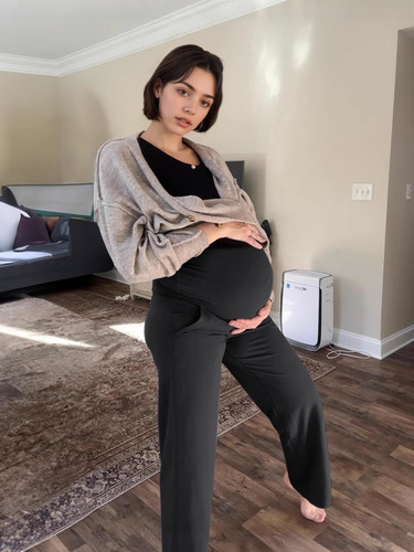 7061 Cross-border European and American pregnant women pants Spring and autumn, belly support pants, casual, open-leg pants, loose straight pants