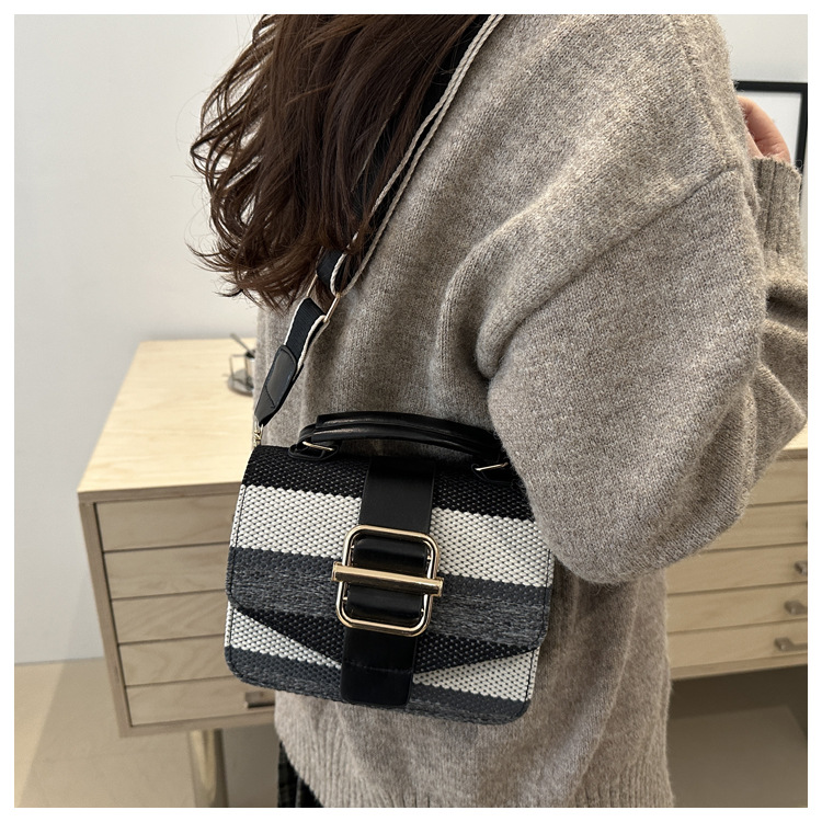 337g Weight Polyester Lining Material Sewing Thread Fashion Element Magnetic Buckle, Flip Cover Closure Type Top Handle, Sling Strap Strap Type Crossbody Bag Bags Type Casual, Daily, Shopping Occasion Pu Leather Material Stripe Pattern All Seasons Season Women's Gender Classic Style Style Square Shape Women's Pu Leather Stripe Classic Style Sewing Thread Square Magnetic Buckle Flip Cover Crossbody Bag 10