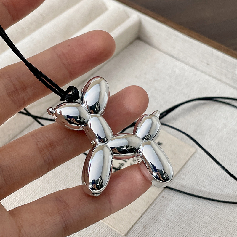 B 실버 풍선 개 펜던트 목걸이