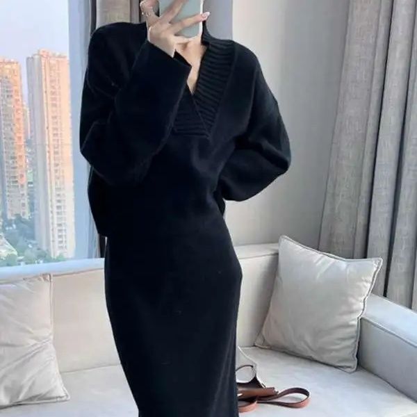 秋季女装茶系穿搭时尚小香风气质新品感针织毛衣套装连衣裙子百搭|undefined