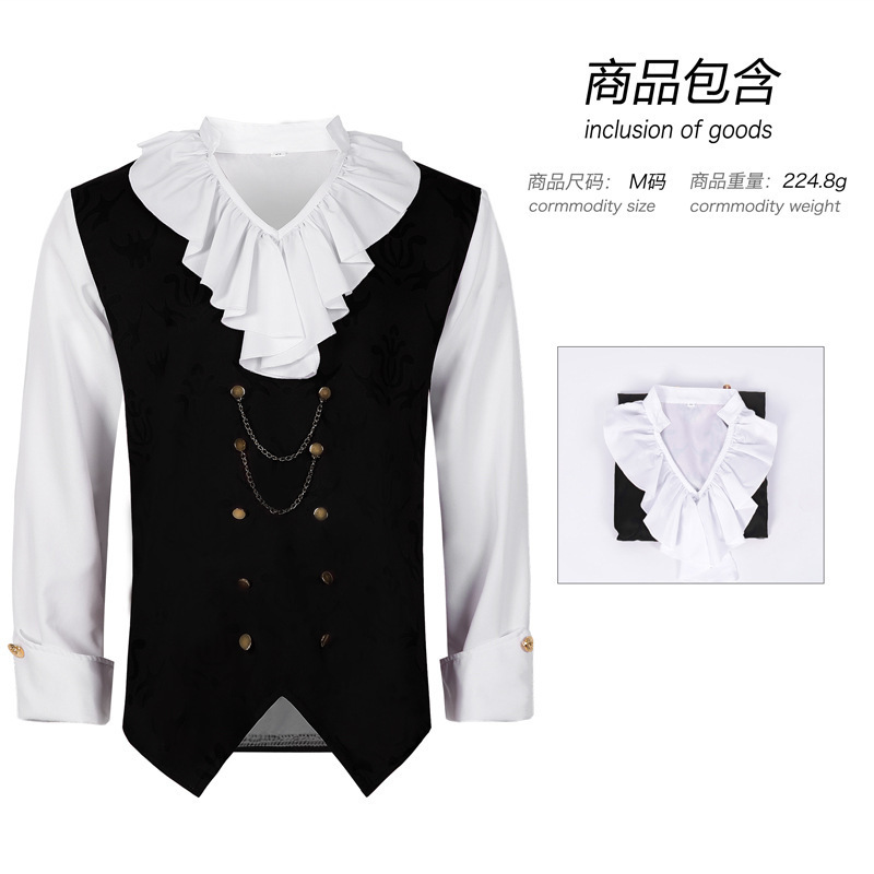 中世纪欧洲皇家斗篷加垫肩男女复古珠帘齿轮链条连帽披风演出服|undefined