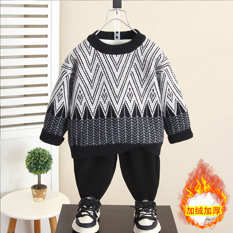 6591 suéter para niños más engrosamiento de terciopelo 2025 nuevo suéter de punto para niños de invierno camisa de fondo para niños bebé invierno