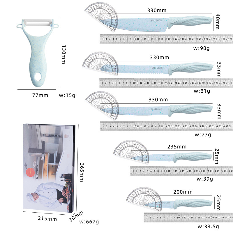 En stock Amazon juego completo de cuchillos traje de acero inoxidable hogar chef cuchillo combinación cocina regalo cuchillo conjunto de seis piezas conjunto