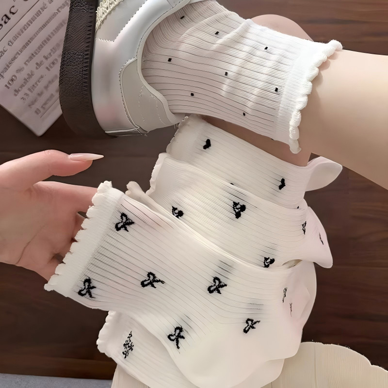 Pure Cotton Socks for Women, Mid-Calf Socks, Spring and Summer Polka Dot Yarn, Solid Color, Spring and Autumn Style, Trendy Korean Cartoon Japanese Style with Colorful Dots Pure Cotton Socks for Women, Mid-Calf Socks, Spring and Summer Polka Dot Yarn, Solid Color, Spring and Autumn Style, Trendy Korean Cartoon Japanese Style with Colorful Dots