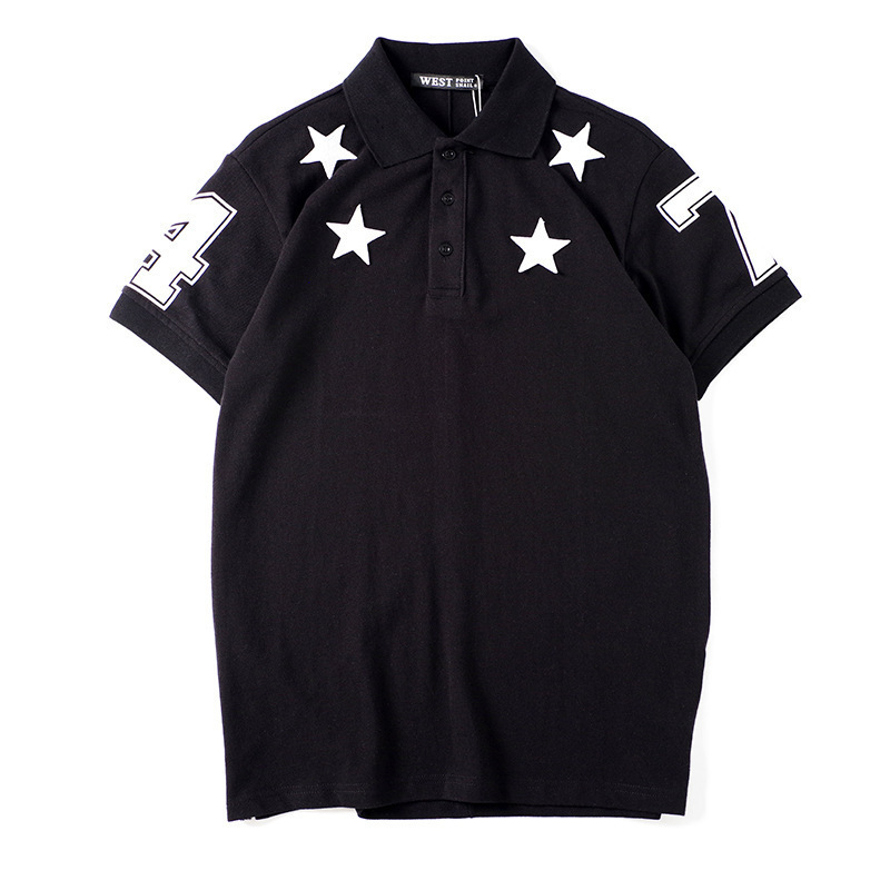 New European and American fashion trendy brand couple's polo shirt with personalized embroidered five-pointed star design, unisex pure cotton.