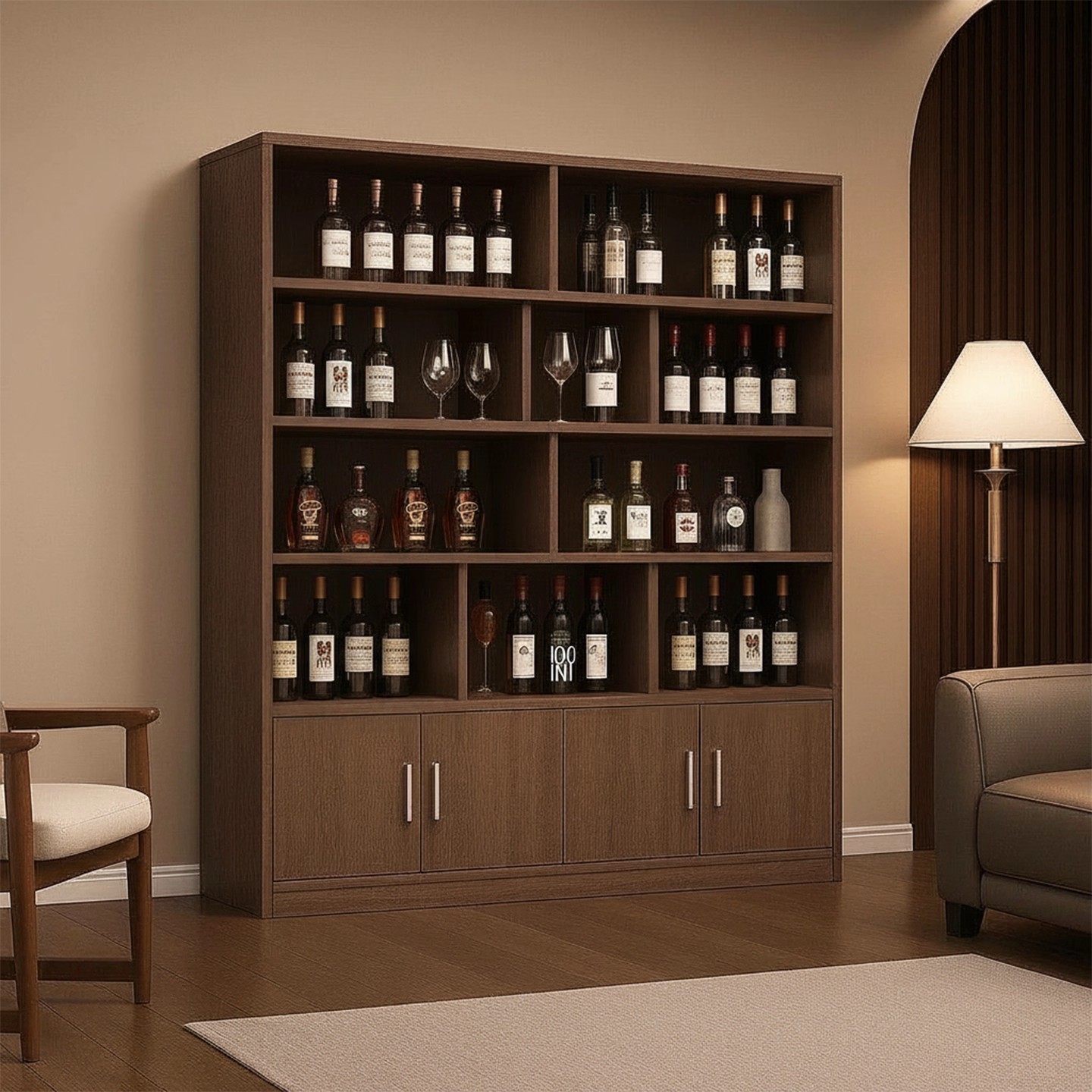 Solid Wood Wine Cabinet, Simple Wine Rack, Living Room Partition, Entrance Cabinet, Home Display Cabinet, Wall Storage Cabinet, Floor-Standing Storage Rack
