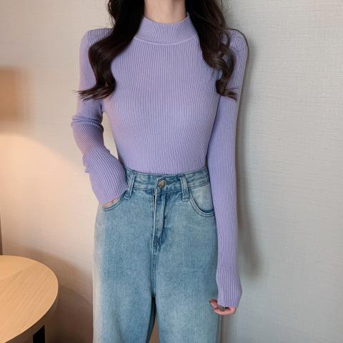 温柔风套头半高领毛衣紧身长袖针织打底衫女秋季2025新款显瘦上衣|undefined