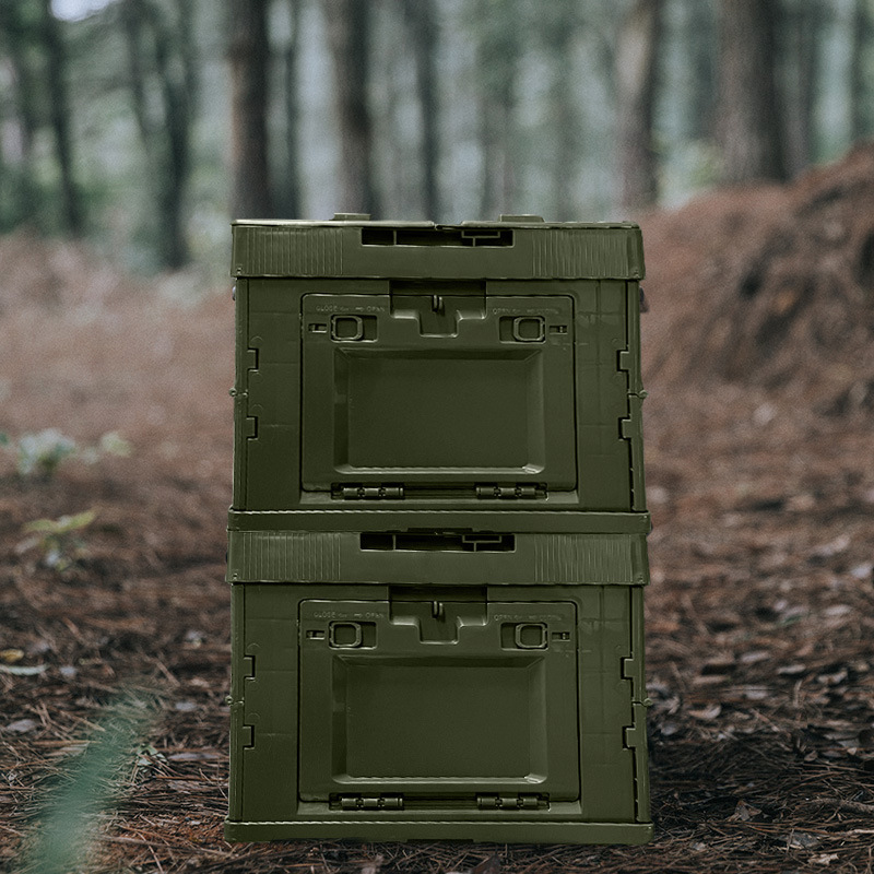 户外折叠收纳箱 车载储物露营收纳箱 野营后备箱塑料侧开门折叠箱