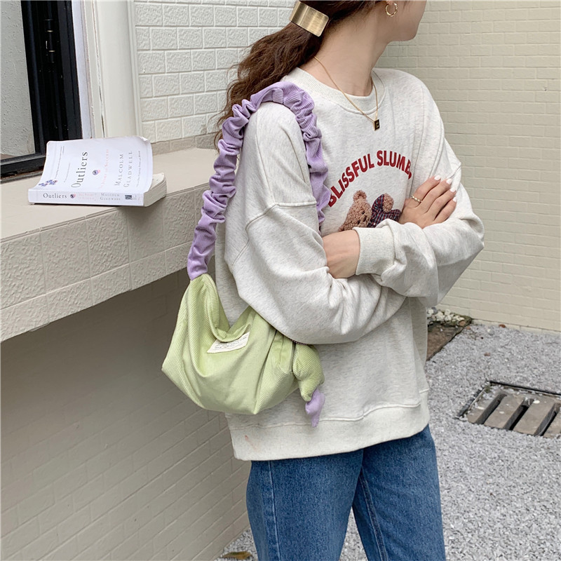 19212 corduroy retro underarm bag, sweet and youthful girl's single-shoulder bag with contrasting colors, cute student square bag undefined