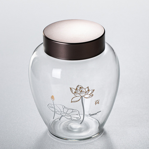 Factory direct sales Japanese-style transparent glass tea cans alloy threaded tin lids hand-sealed cans storage tea warehouse cans