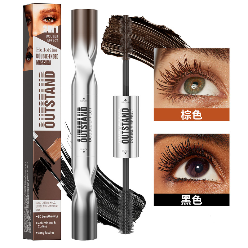 Hellokiss Mascara 2in1 Double-Ended Brown Black Waterproof Non-Smudge Thick Curling and Lengthening