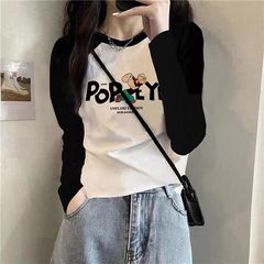 秋季撞色内搭纯棉印花长袖T恤女2025新款欧货正肩宽松漂亮小上衣
