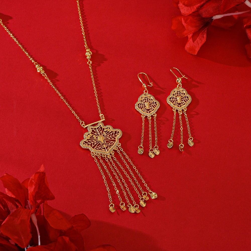 Bronce de moda dorado aretes de piedra de aluminio collar conjunto de joyas mujeres transfronterizas joyas populares de Oriente Medio pendientes colgantes image 3