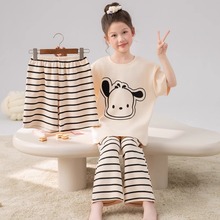 女童睡衣三件套2025新款夏季纯棉短袖儿童夏款女孩洋气大童家居服