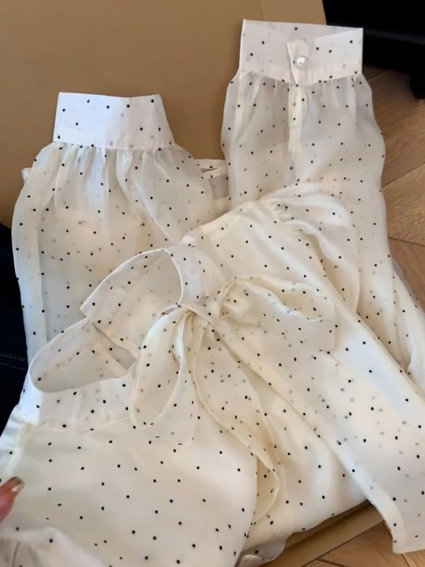 设计感法式白色波点衬衫上衣女早秋季2025新款蝴蝶结长袖衬衣上衣|undefined