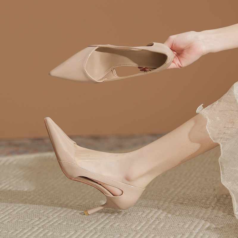 X127 Design Sense High Heels Women's 2025 New Style Not Tired Feet Temperament Thin Heel Double Side Empty Single Shoes for Women