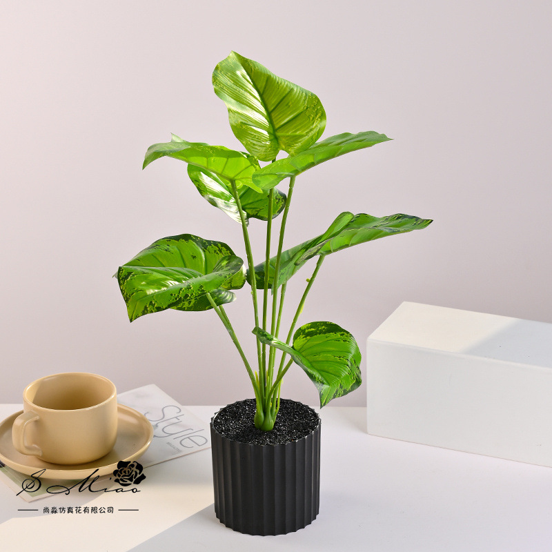 Plantas verdes de 9 hojas, plantas en macetas de simulación, flores artificiales, decoración de estudio fotográfico para el hogar creativo, plantas verdes artificiales, bonsai de simulación image 8