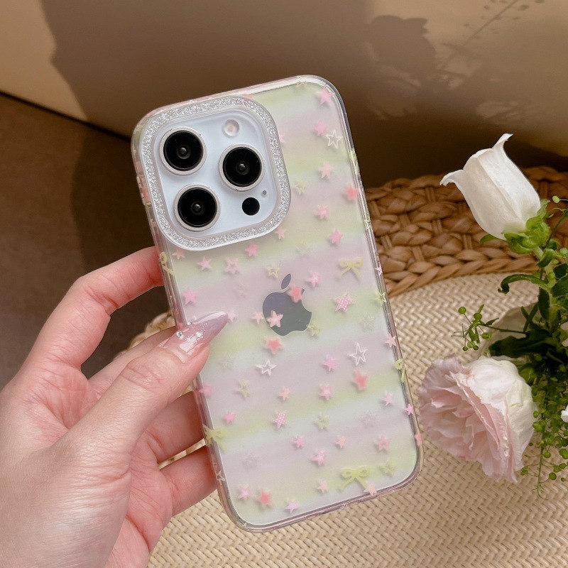 Girl Heart ins Gradiente de estrellas de color para iPhone 14/15ProMax funda para teléfono móvil Apple 16 cadena 13