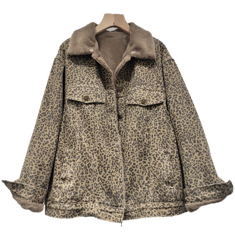 Leopardo denim parker algodón ropa de mujer invierno 2025 nuevo super hermoso y piel gruesa una chaqueta de cordero