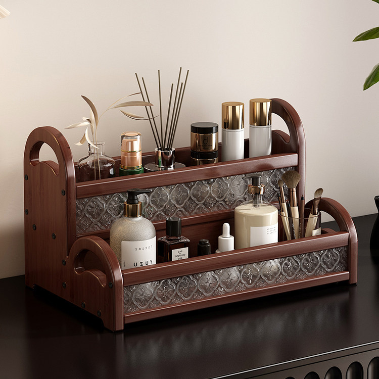 Desktop Cosmetics Storage Box Vanity Table Multi-layer Vintage Organizer Skincare Lipstick Perfume Organizing Display Stand