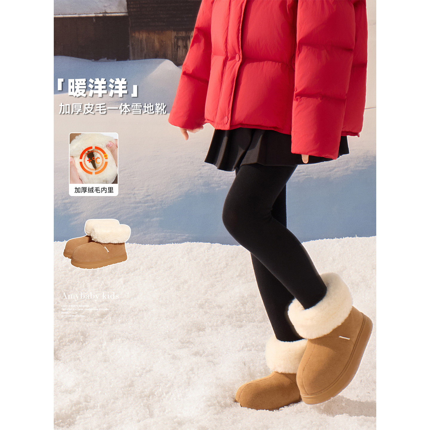 Amybaby Girls' Shoes Winter 2025 New Thickeneded and Velvet Simple Retro Snow Boots